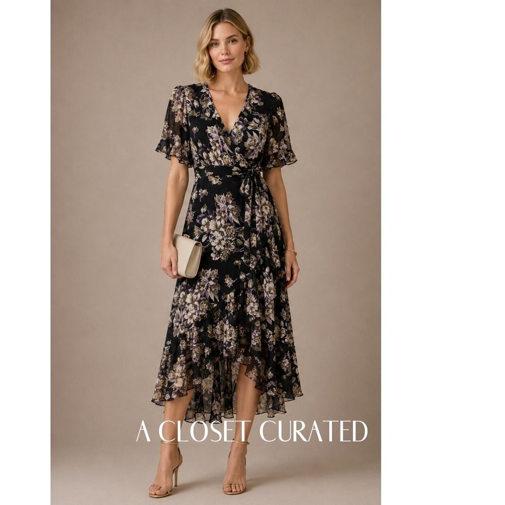ByTIMO Floral Wrap Midi Dress XS Black Floral